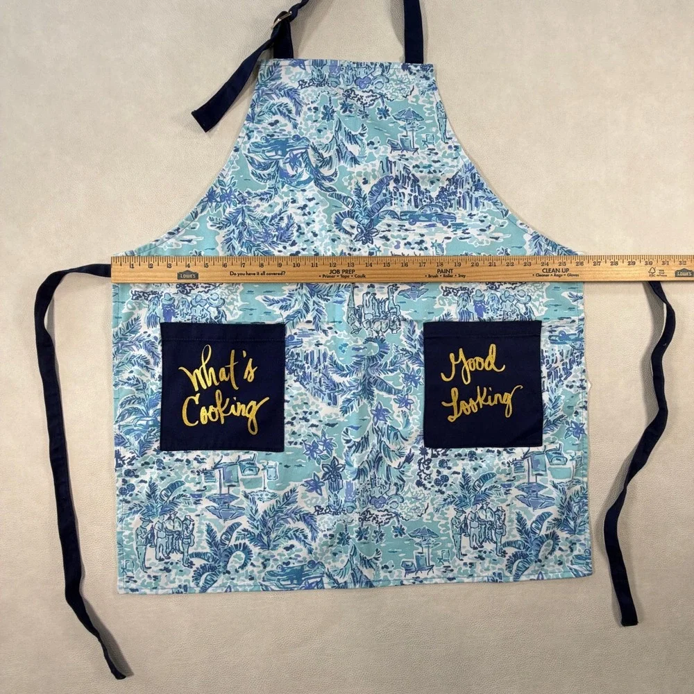 Lilly Pulitzer Blue Tropical Toile Apron Whats Cooking Good Looking Pockets